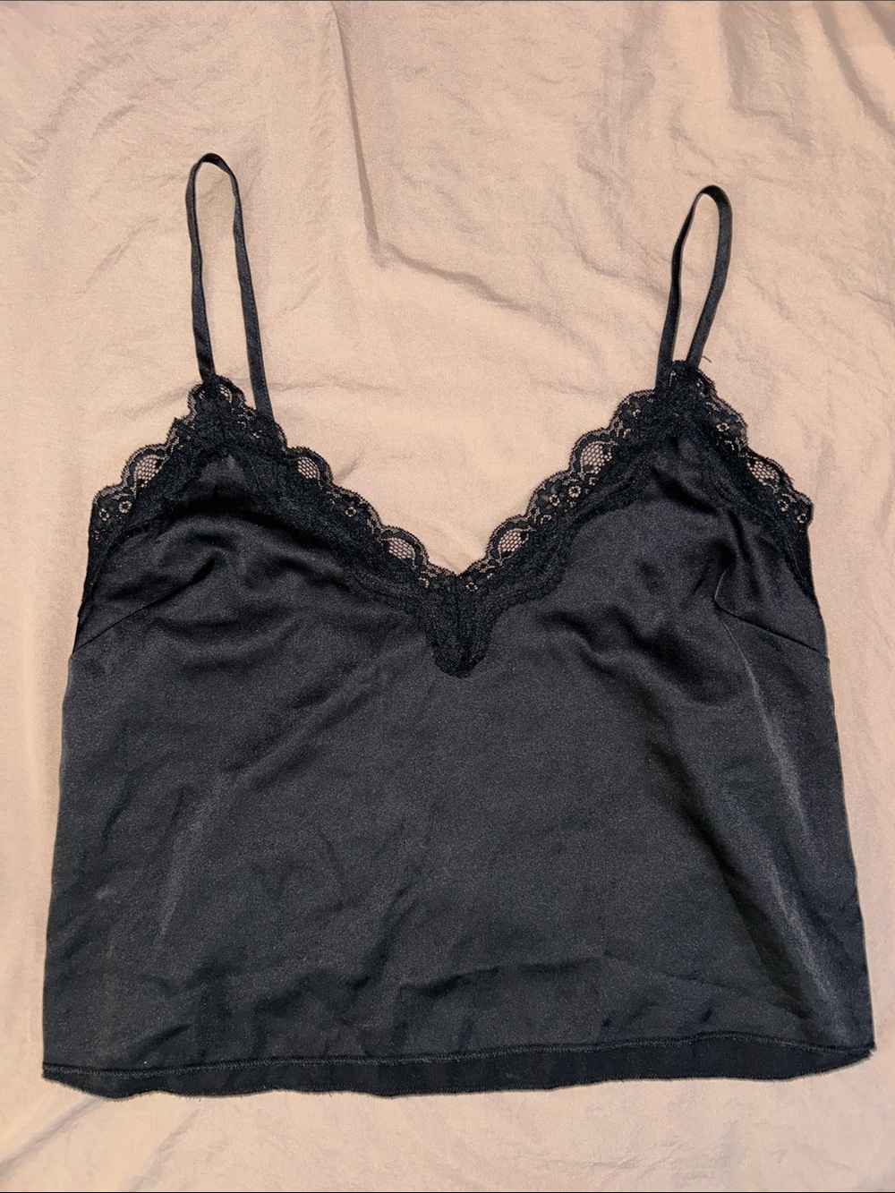 Lace Trim V-Neck Cami Tank Top - Black